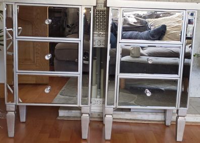 mirrored bedside lockers x2
