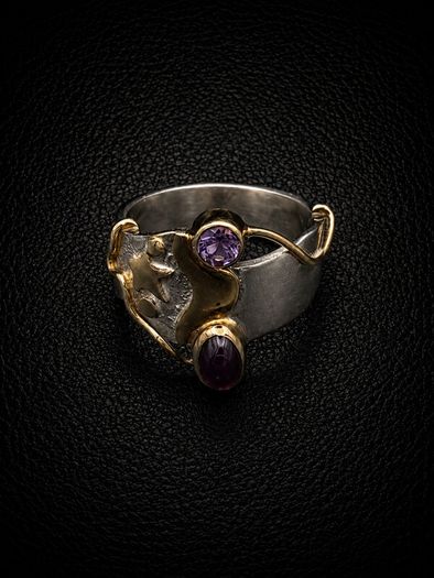 Vintage 925 Sterling Silver Garnet & Amethyst Ring