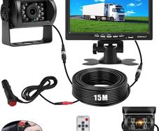 1080P Reversing Camera Kit with 7-Inch HD Monitor, IP68 Waterproof Night Vision Camera, Parking Sensors & 15m Cable for Van, Truck, RV, Bus and Trailer