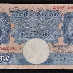 BANK OF ENGLAND 1 Pound A--E Banknote March 1940 (K.O. Peppiatt)