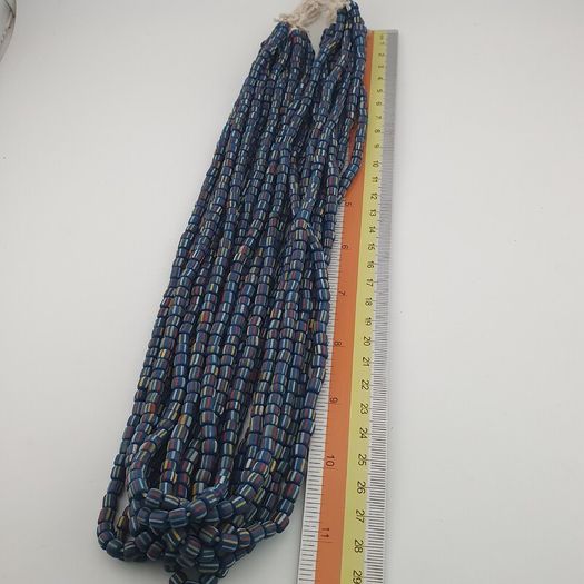 Vintage African Style Stripe Pattern 5.5 - 6 mm Glass Beads Necklace