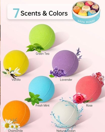 Bath Bombs Gift Set, 7pcs Fizzies Spa Kit Perfect for Moisturizing Skin, Birthday Valentines Mothers Day Anniversary Christmas Best Gifts Ideas for Women, Mum, Girls, Her, Kids (FREE POSTAGE)