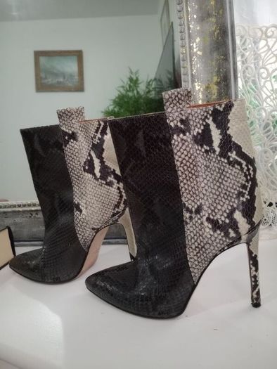 Authentic Paris Texas two tones python snake skin leather 100mm heels ankle boots