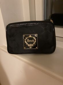 Harrods Make up bag - black with patent trim and gold hardware