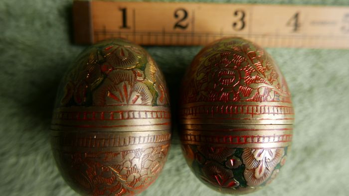 Vintage Decorated Brass Eggs