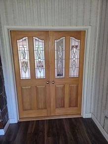 Pair of Heavy Oak Glazed Internal Double Doors