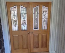 Pair of Heavy Oak Glazed Internal Double Doors