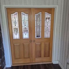 Pair of Heavy Oak Glazed Internal Double Doors
