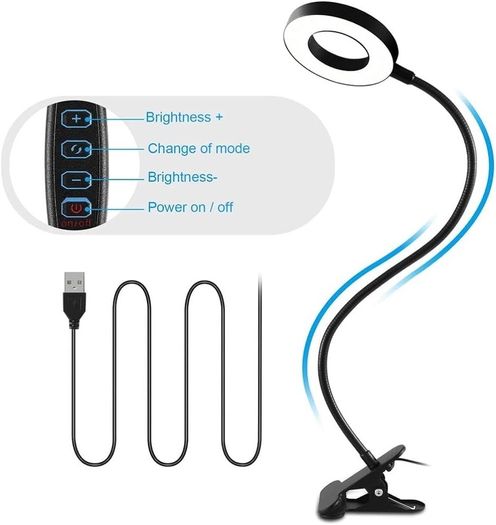 SALE |  USB LED Desk Lamp Clip On Light, Clip on Reading Light 48 LED 3 Light Mode 10 Dimmable Brightness, 360 Dwgree Flexible Gooseneck Clip Lamp for Reading Studying Headboard Bedroom Lighting