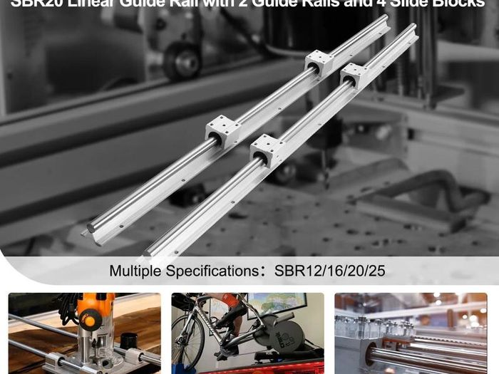 Linear Guide Rail Set, SBR20 1800mm, 2 PCS 70.9 in/1800 mm SBR20 Guide Rails and 4 PCS SBR20UU Slide Blocks, Linear Rails and Bearings Kit for Automated Machines DIY Project CNC Router Machines