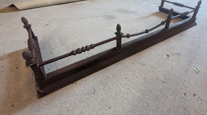 1960s Vintage Black Cast Iron Floor Fireplace Fender