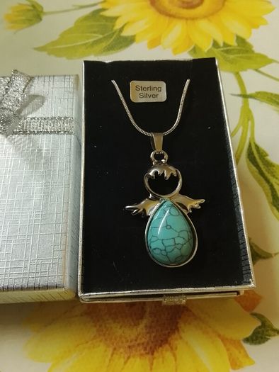Silver Angel Turquoise stone Angel Pendant+ (Free ring)