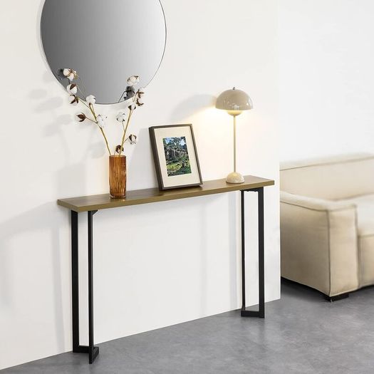 Industrial Console Table Slim Hallway Table with Metal Frame