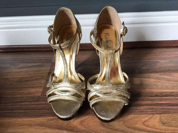 Gold High Heel with Peep Toe and Ankle Strap Size 36
