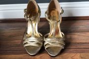 Gold High Heel with Peep Toe and Ankle Strap Size 36