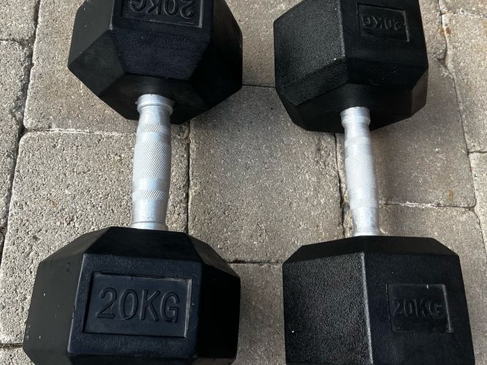 2x20kg rubber hex dumbbells