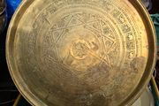 Rare Antique Very Large Heavy Brass Engraved Middle Eastern Decorative Brass Etched Tray