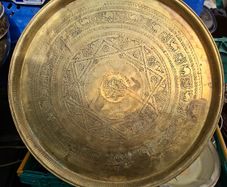 Rare Antique Very Large Heavy Brass Engraved Middle Eastern Decorative Brass Etched Tray