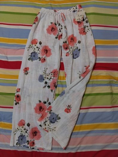 White Floral Cotton Trousers New With Tags