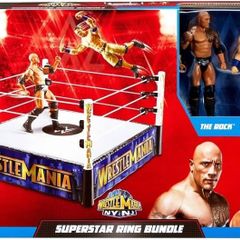 WWE Playset WrestleMania The Rock vs John Cena Superstar Ring Action Figure Bundle