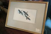 Framed Wildlife Print. Flying Geese Artwork in Gold Frame