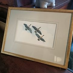Framed Wildlife Print. Flying Geese Artwork in Gold Frame