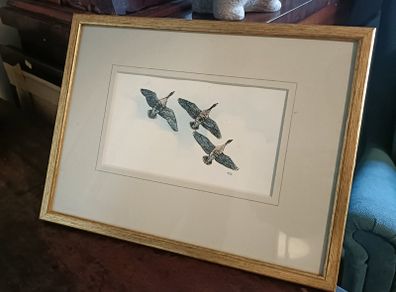 Framed Wildlife Print. Flying Geese Artwork in Gold Frame