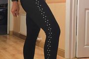 Black Studded High waisted stretchy jeans, H&amp;M, size 36