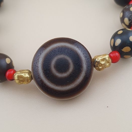 Vintage Himalayan Tibetan Circle Eye Circle Shape Agate & Beads Bracelet