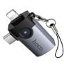 Hoco UA46D Victory iP Male / Type-C Male to USB Female 2-In-1 Adapter Metal Gray Image 2