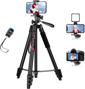 64'' Tripod for iPhone, Phone Tripod with Remote and Mobile Phone Stand for Filming, Aluminum Lightweight Travel Tripod for Samsung Smartphone/DSLR/Camera, Portable Extendable Camera Stand
