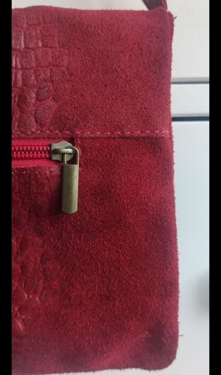 Red Italian Suede Croc-Effect Leather Crossbody Bag Clutch