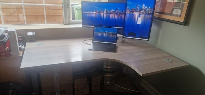 Complete Premium WFH Workstation (Electric Sit-Stand Desk, Dual Screens, Microsoft Dock & Chair)