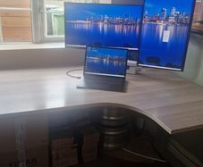 Complete Premium WFH Workstation (Electric Sit-Stand Desk, Dual Screens, Microsoft Dock & Chair)