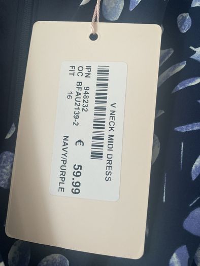 Emily & Me V neck purple navy midi dress UK 16