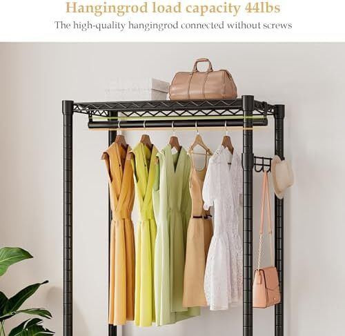Clothes Rails with Wheels, Heavy Duty Clothing Rail Garment Rack Coat Rails Racks on Wheels, Stand Garment Coat Rack with Hanging Rods, Adjustable Storage Baskets and Hooks