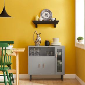 Sideboard Closet Dresser Dresser Multi-Storage Cabinet, Pedestal Storage Cabinet with 1 Open Compartment and 3 Doors for Kitchen, Dining Room, Living Room - Gre