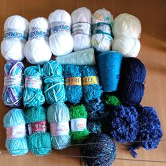 Knitting Yarn ( whites, blues greens )