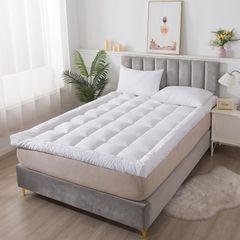 Supersoft Mattress Topper Double Bed - 1100 GSM Filling 4 Inch (10cm) Thick Mattress Topper with Elasticized Corner Straps - White (Double 137x190 cm)