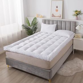 Supersoft Mattress Topper Double Bed - 1100 GSM Filling 4 Inch (10cm) Thick Mattress Topper with Elasticized Corner Straps - White (Double 137x190 cm)