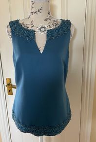 Principles Teal Beaded Sleeveless Top - Size 12