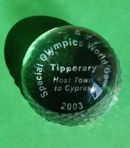 Tipperary Crystal paper weight, engraved for Special Olympics 2003