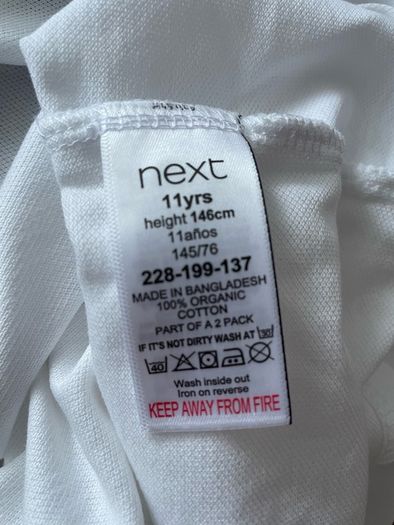 Next girls white polo shirts long sleeve 2 pack age 10 to 11 years - New