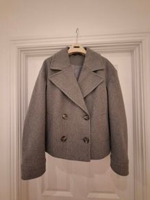 Grey Oversized Double Breasted Coat - Size S