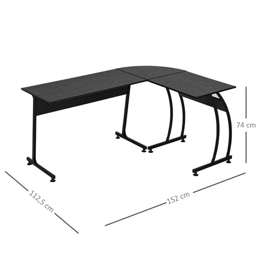 L Shape Computer Desk Corner Display Table Laptop Study Desk Minimalist Space Saving Wood Steel Gaming PC Workstation for Home Office 112.5x152x74cm Black