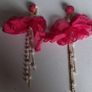 Fuchsia Pink Clip On Tassel Chain Crystal & Pearl Earrings Image 7