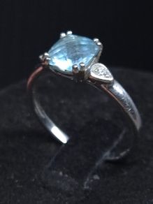 Vintage 9ct White Gold Aquamarine Diamond Ring Size 58