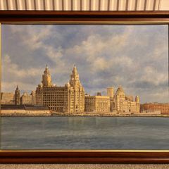 Vintage Acrylic Painting of Liverpool Waterfront by C M Dipple
