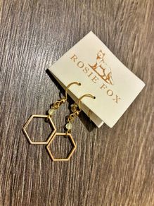 Gold-plated hexagonal drop earrings - brand new