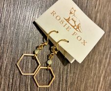 Gold-plated hexagonal drop earrings - brand new